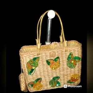 LEMON SEQUINED STRAW WEAVED VINTAGE BAG